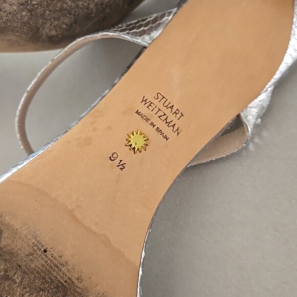 Stuart Weitzman Aleena Sandals In Silver Mini Snake Print - Picture 7 of 7